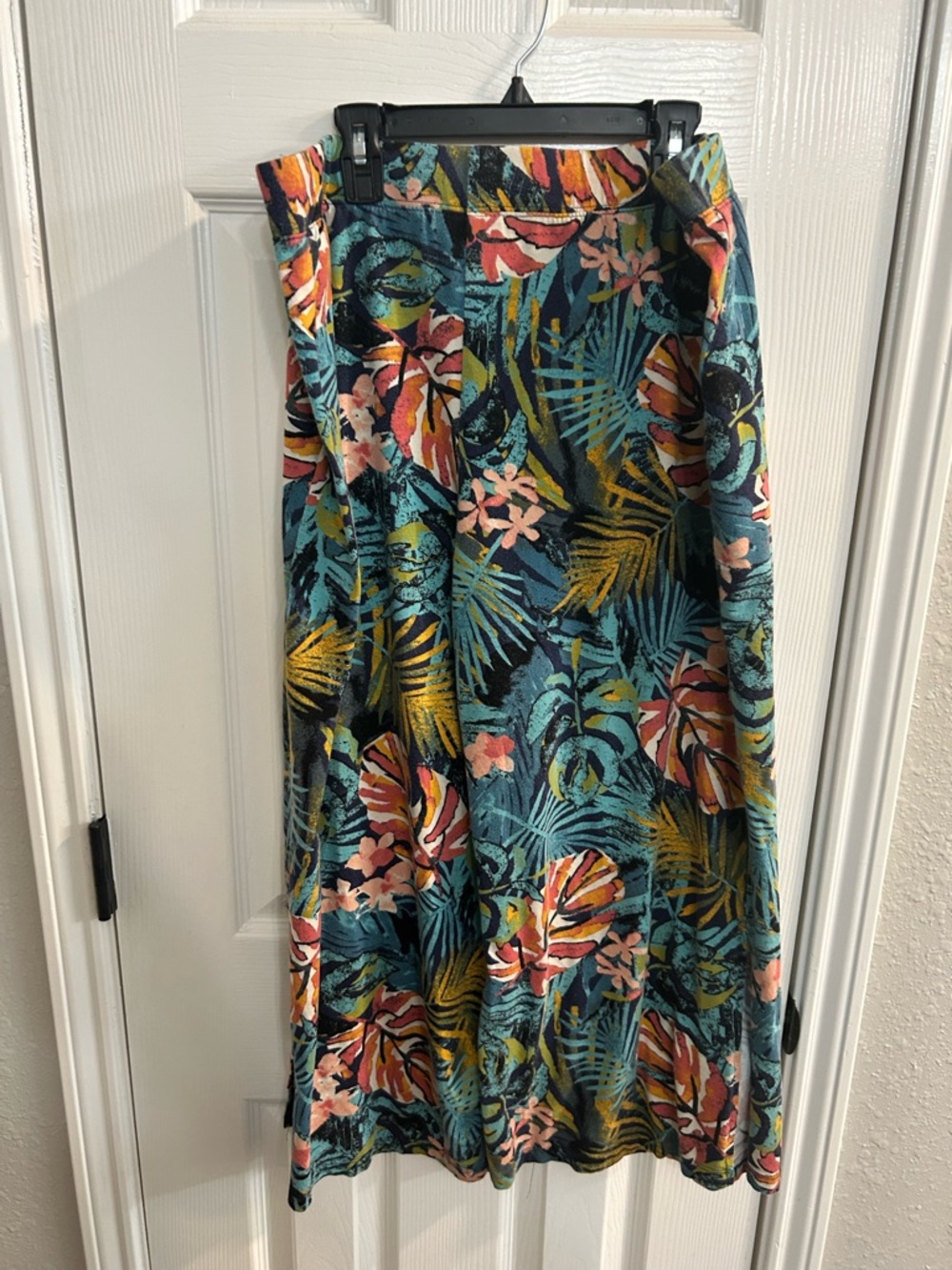 Denim & Co BEACH Pants size large tropical Wide Leg Beach Jersey d&co Stretch - Picture 4 of 4